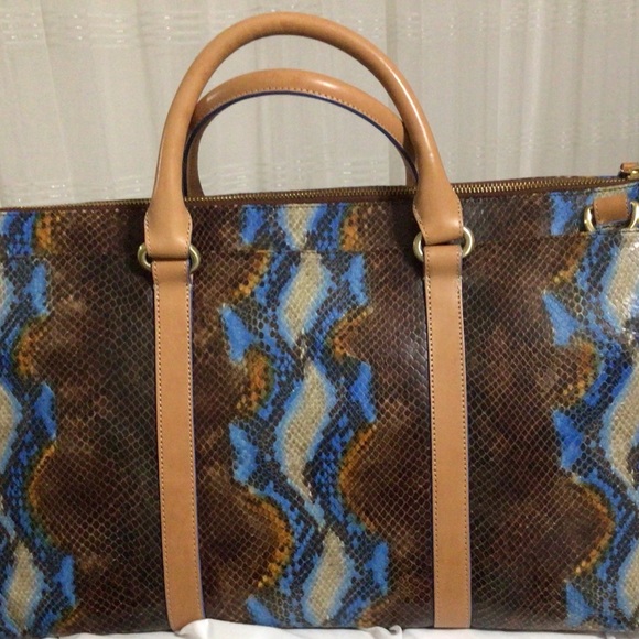 Brahmin Leather Blue/Brown Snakeskin Weekender  NOTE:  large like an overnighter - Picture 2 of 12